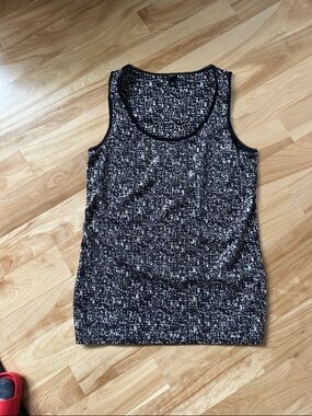 Ann Taylor Mesh Sequin Black & White Tank Top